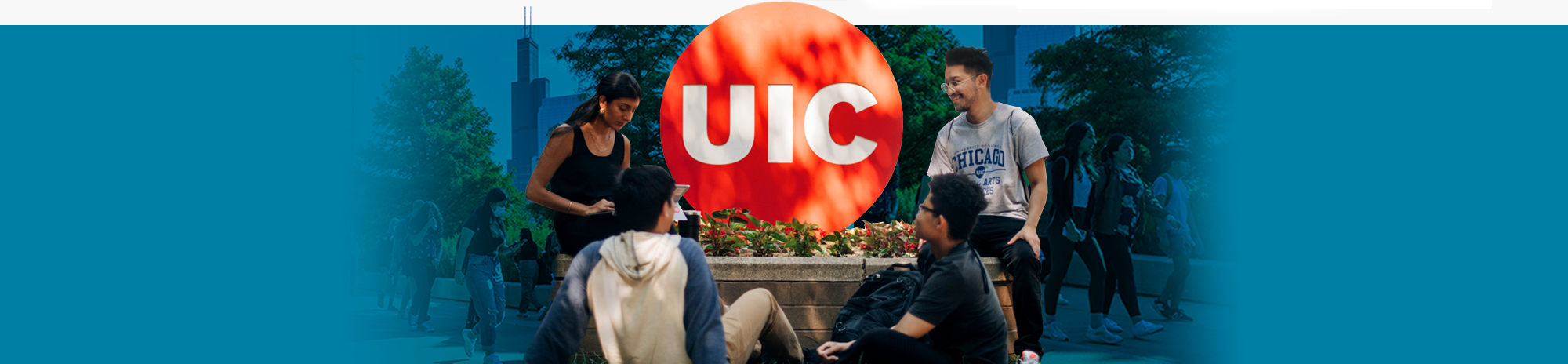 STUDENTS AT UIC DOT STRUCTURE ON CAMPUS